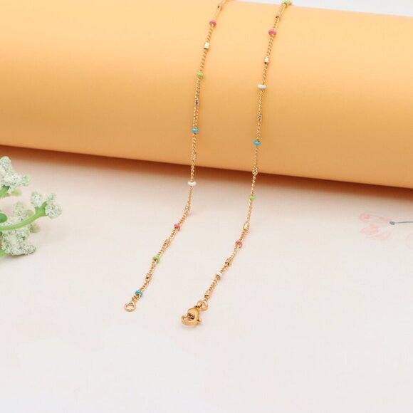 Colorful Beaded Rose Gold Necklace Dainty Chain Design, XPNL0293 - Picture 11 of 11